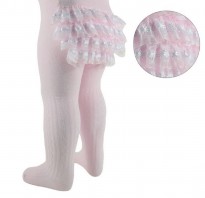 baby girls lacefrilly bum tights in pink white