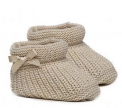 unisex babies beige biscuit coloured bootees with bow