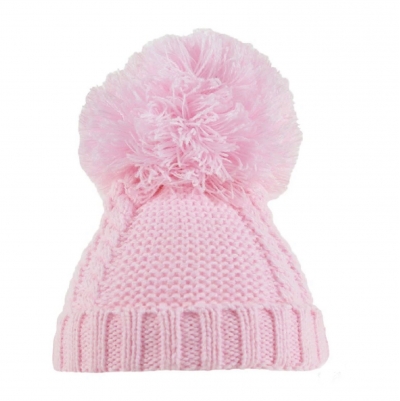 baby girls cable knitted pom pom hat