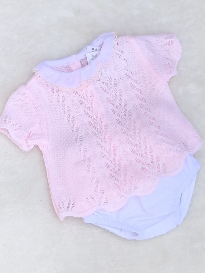 baby girls pink fancy knitted top white pants