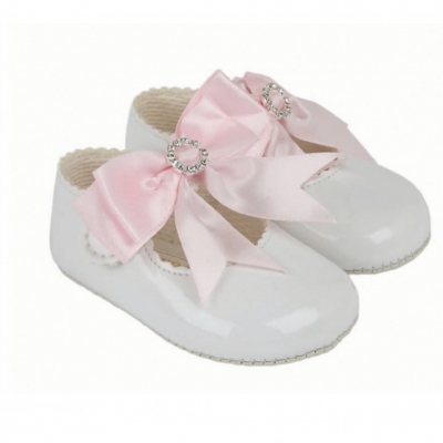 baybods baby girls white pink patent pram shoes
