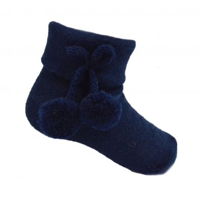 babies unisex navy blue pom pom ankle socks