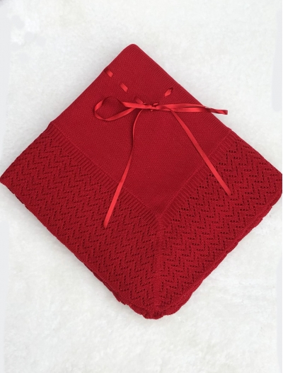 spanish  christmas red knitted baby shawl blanket