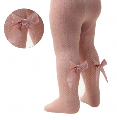 baby girls rose pink tights bow