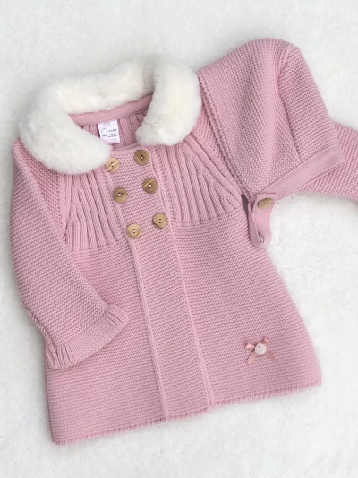 baby girls dusky pink knitted coatigan coat cardigan bonnet