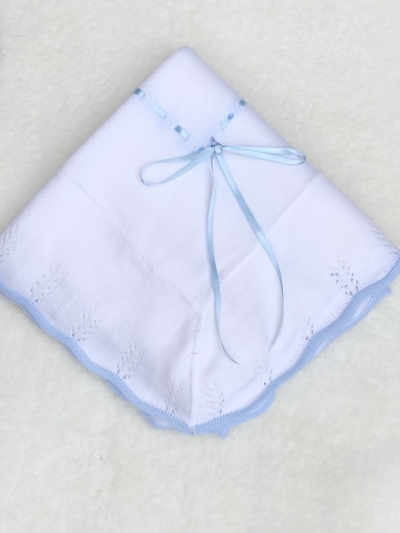 babies blue white knitted baby shawl blanket