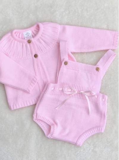 babies pink kntted romper dingerees cardigan 