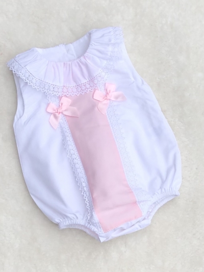 baby girls white pink romper bows