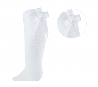 spanish style baby girls white knee high bow socks 
