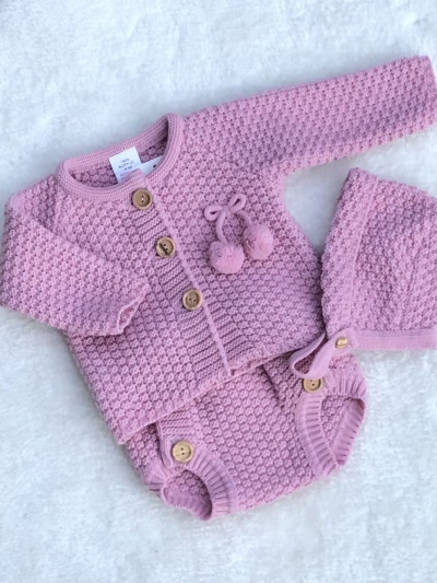 baby girls knitted cardigan jam pants bonnet pom poms