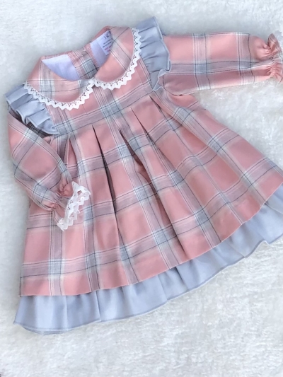 baby girls coral grey checked dress 