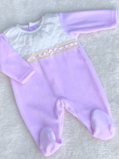 baby girls pink velour quilted romper