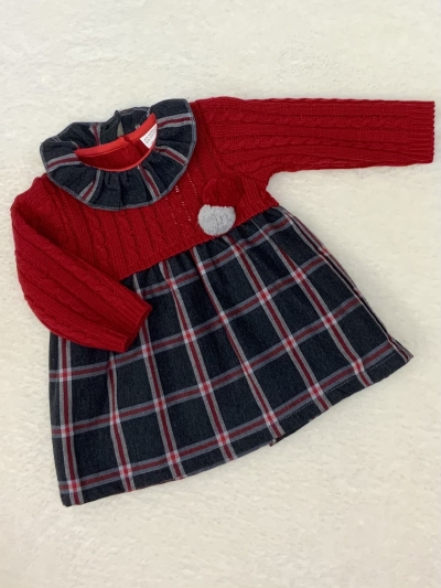 baby girls red knitted navy pom pom dress 