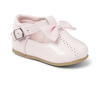 BABY GIRLS T BAR WALKING SHOES SMART PINK PATENT SPANISH STYLE BAYPODS HARD SOLE