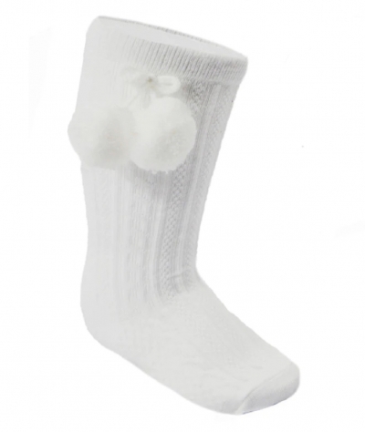 unisex babies white knee high pom pom socks