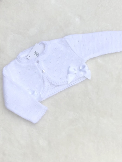 baby girls white knitted bolero cardigan bows