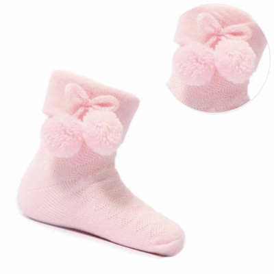 baby girls pink ankle socks with pom poms