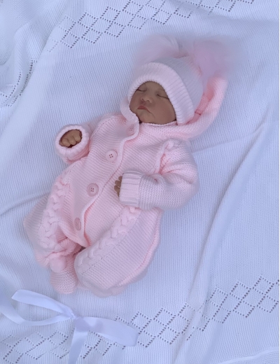 baby pink girls cable knitted romper pramsuit 