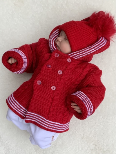 unisex babies red knitted  hooded jacket coat 