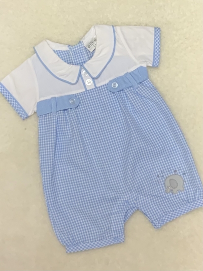 baby boys white cotton all in one romper blue white