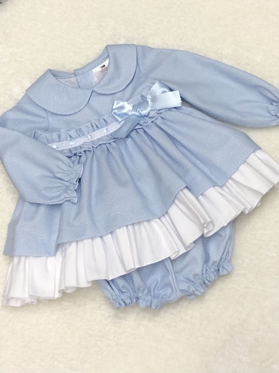 baby girls blue white long sleeved dress 