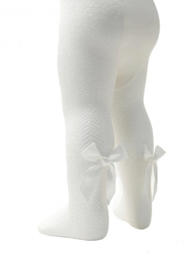 baby girls cream ivory tights with bow 
