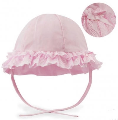 baby girls pink cotton summer hat with ruffles trim