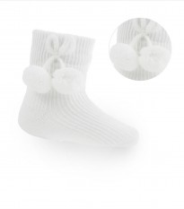 spanish style unisex ankle pom pom socks in white