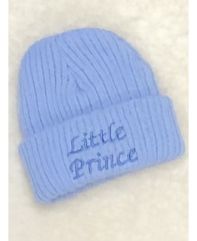litlle prince newborn boys blue knitted hat