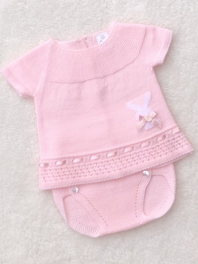 baby girls pink white bunny rabbit knitted top jam pants