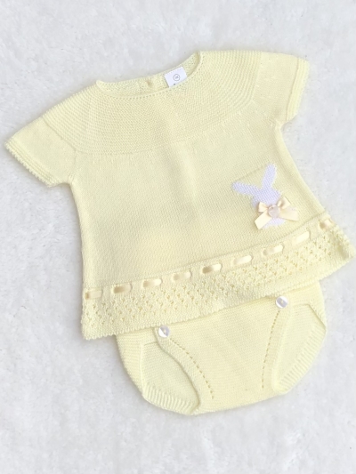 babies unisex lemon easter bunny rabbit knitted set top jam pants