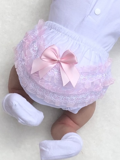 baby babies white pink lace frilly knickers pants