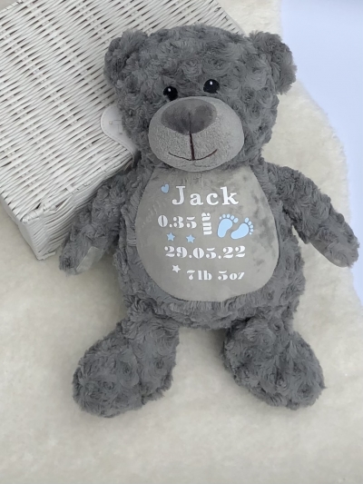 personalised grey swirl fur  teddy bear gift  keepsake