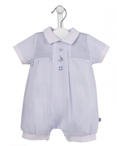 baby boys natical pique striped smocked romper