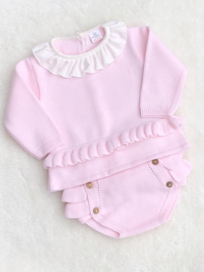 baby girls pink knitted peplum jumper jam pants