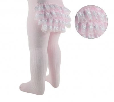 baby girls pink white lace frilly  bum tights