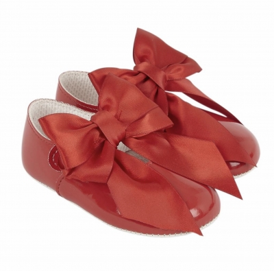 baypods large bow red patent soft sole pram shoes