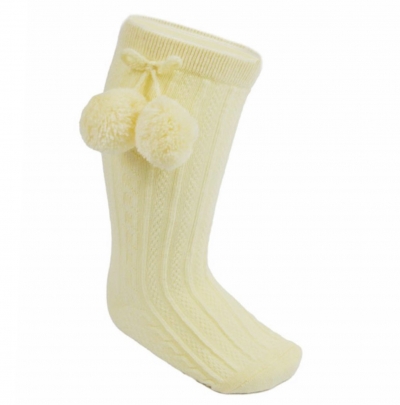 unisex boys girls lemon yellow knee high pom pom socks
