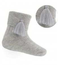 babies unisex grey ankle socks with tassle 
