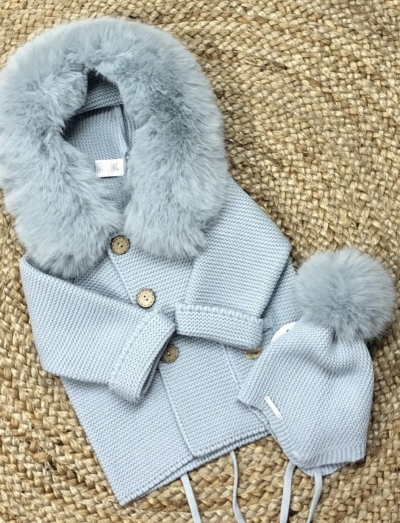 pangasa luxury trenka knitted coat faux fur trim  powder blue