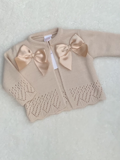 baby girls fancy knitted bow cardigan beige