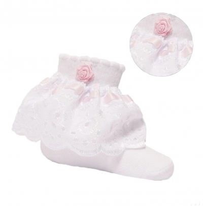 baby girls frilly broderie anglais ankle socks