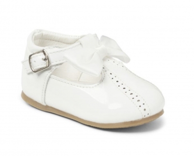 baby girls white patent hard sole shoes bow