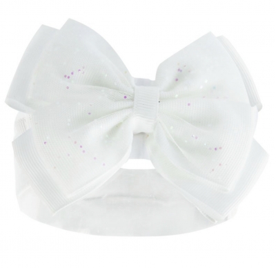 babies oversized white bow head band 