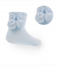 spanish style baby blue ankle pom pom socks 