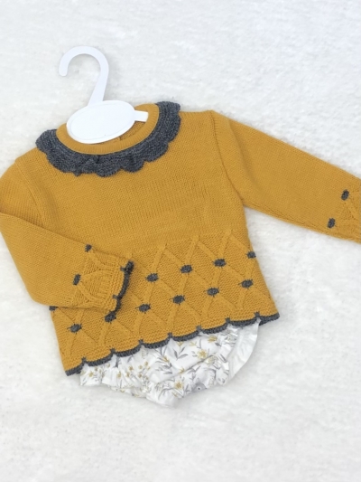 baby girls knitted mustard jumper floral jam pants 