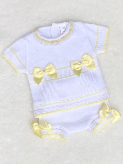 baby girls pointelle white lemon knitted top jam pants bows 