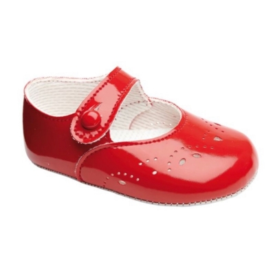 baypods soft sole patent pram shoes red