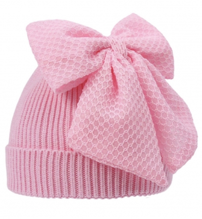 baby girls pink chenille knitted hat bow