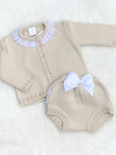 baby girls beige camel knitted cardigan jam pants